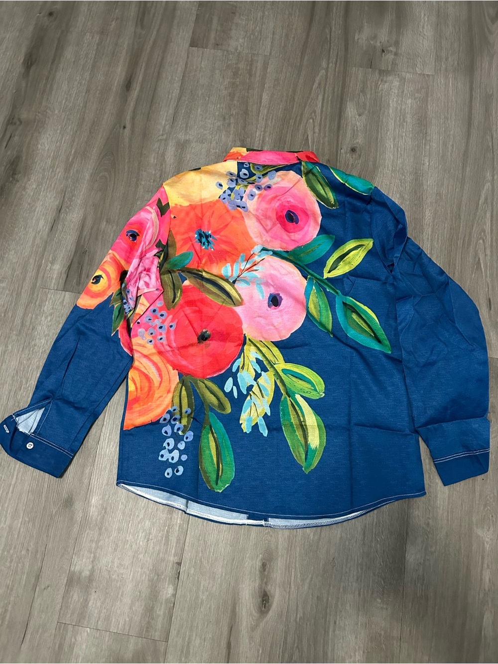 Floral Print Navy Button-Up Shirt - Picture 6 of 8